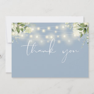 Carte De Remerciements Lumières guirlandes de verdure florale bleu poussi