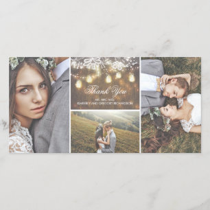 Carte De Remerciements Lumières rustiques de pot de dentelle et de maçon