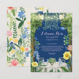 Carte De Remerciements Lumières scintillantes Jardin floral bleu Shower d