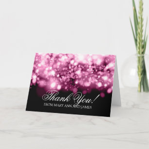 Carte De Remerciements Lumières scintillantes roses de mariage "Merci"