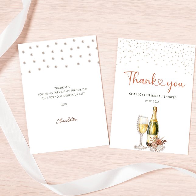 Carte De Remerciements Lunch en Blanc de Mariée avec Perles et Prosecco (Elegant Pearls and Prosecco Bridal Shower Thank You Card
)