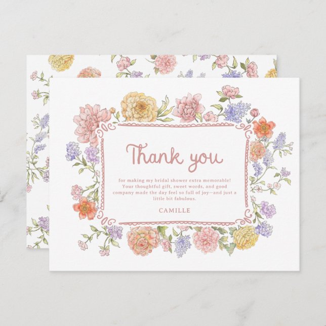 Carte De Remerciements Lunch en l'honneur du mariage Floral Fantaisiste  (Devant / Derrière)