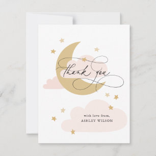 Carte De Remerciements Lune et étoiles Matte Baby shower de script rose