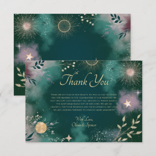 Carte De Remerciements Lune magique céleste et étoiles Mariage émeraude
