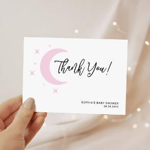 Carte De Remerciements Lune rose minimaliste et étoiles Baby Girl Douche