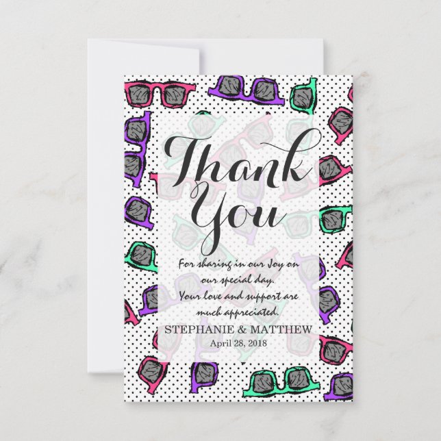 Carte De Remerciements Lunettes de soleil rétro des années 90 esquissées  (Devant)