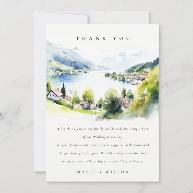 Carte De Remerciements Lungern Switzerland Watercolor Landscape Wedding (Devant)