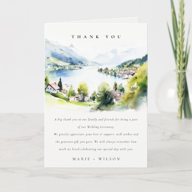Carte De Remerciements Lungern Switzerland Watercolor Landscape Wedding (Devant)