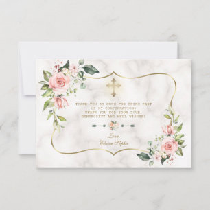 Carte De Remerciements Luxe Blush Floral Gold Marble Girl Confirmation