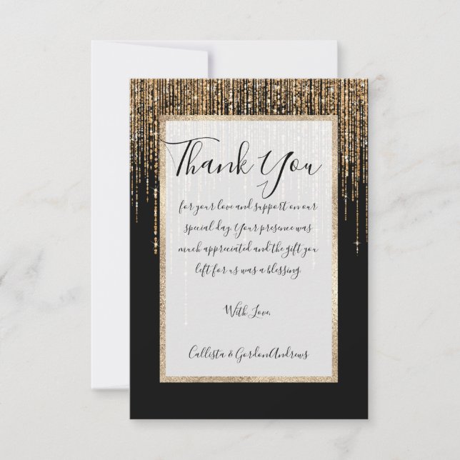 Carte De Remerciements Luxe Chic Black Gold Fringe Parties scintillant ét (Devant)