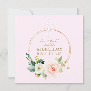 Carte De Remerciements Luxe Pink Blush Floral 1er Anniversaire et Baptême