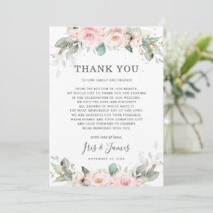 Carte De Remerciements Luxe Soft Hued Blush Rose Floral Mariage