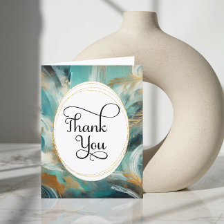 Carte De Remerciements Luxe Turquoise Gold Brushstrokes Thank You