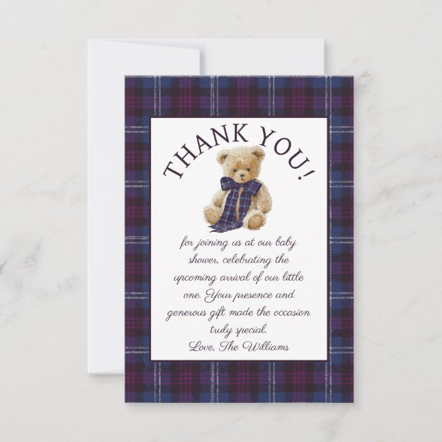 Carte De Remerciements Luxury Bear Bow Bow Baby Shower  (Devant)