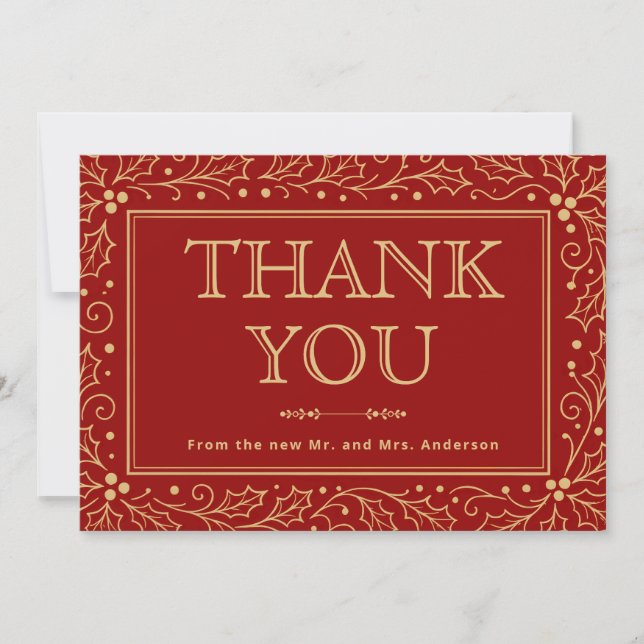 Carte De Remerciements Luxury Red & Antique-Gold Wedding (Devant)