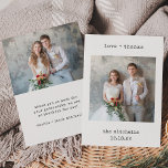 Carte De Remerciements Machine à écrire minimaliste | Deux Mariage simple<br><div class="desc">Ces cartes de remerciement mariage simples et minimalistes comportent deux de vos photos de mariage préférées, ainsi que vos noms et les mots "amour merci" dans le texte d'apparence de machine à écrire noir. Le dos de la carte offre également de la place pour un message de remerciement personnel à...</div>