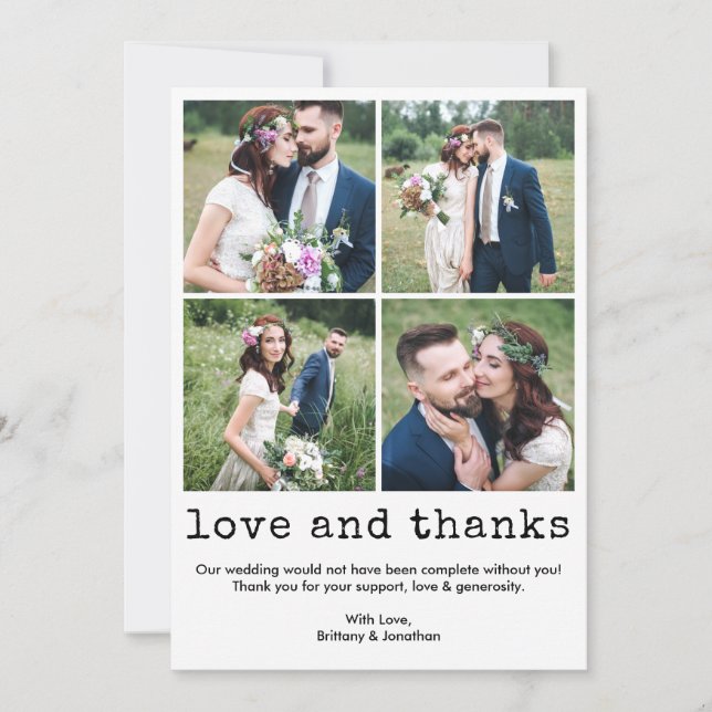 Carte De Remerciements Machine à écrire moderne à la mode Texte 4 Mariage (Devant)