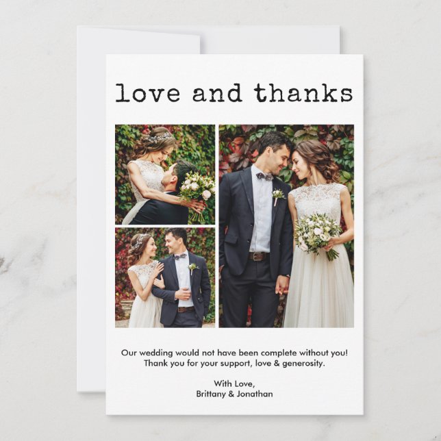 Carte De Remerciements Machine à écrire moderne à la mode Texte Mariage 3 (Devant)