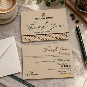 Carte De Remerciements Magasin de Café Beige Script & Design de Grain de