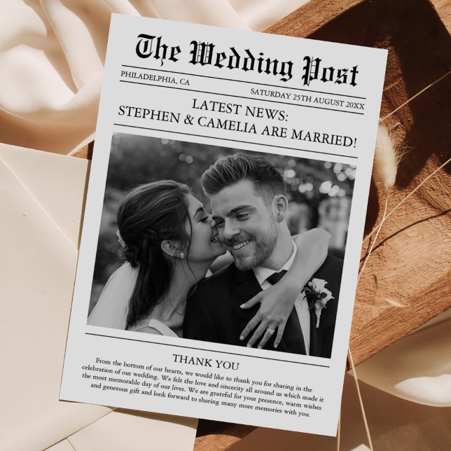 Carte De Remerciements Magazine Editorial Journal Mariage Photo (Créateur téléchargé)