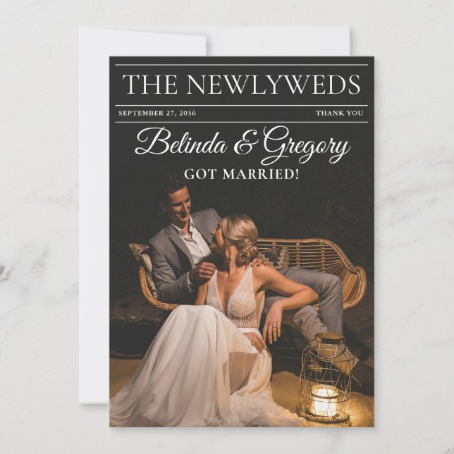 Carte De Remerciements Magazine Editorial Journal Photos Mariage (Devant)