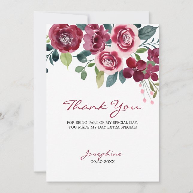 Carte De Remerciements Magenta Pink Rose Floral Botanical (Devant)