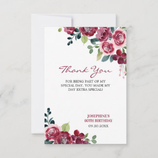 Carte De Remerciements Magenta Pink Rose Floral Greenery Birthday