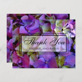 Carte De Remerciements Magenta Purple bleu jaune Hydrangeas fleurs