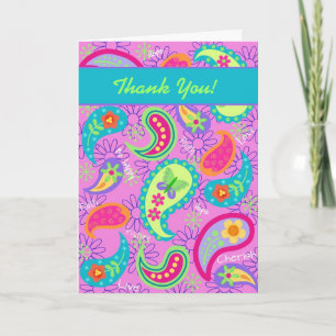 Carte De Remerciements Magenta Rose Turquoise moderne Motif Paisley
