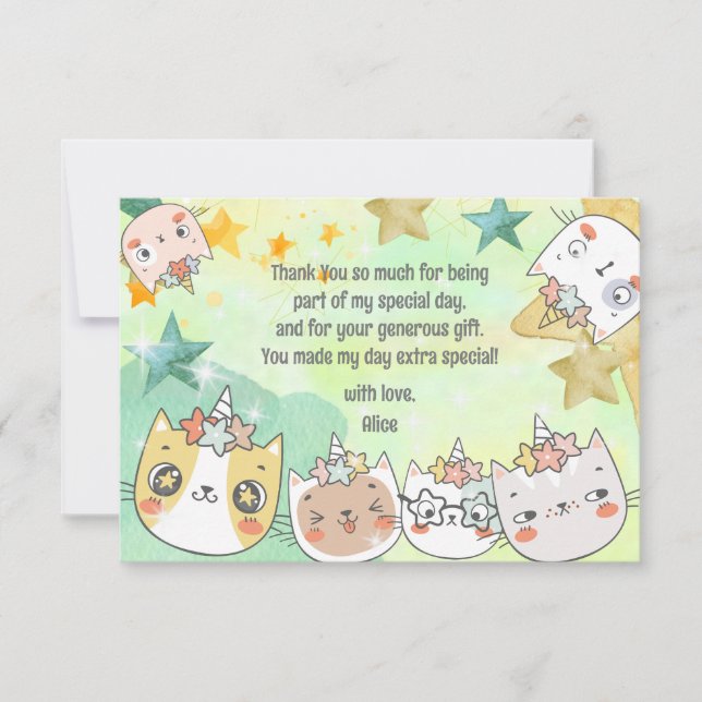 Carte De Remerciements Magic kawaii caticorne chat licorne anniversaire e (Devant)