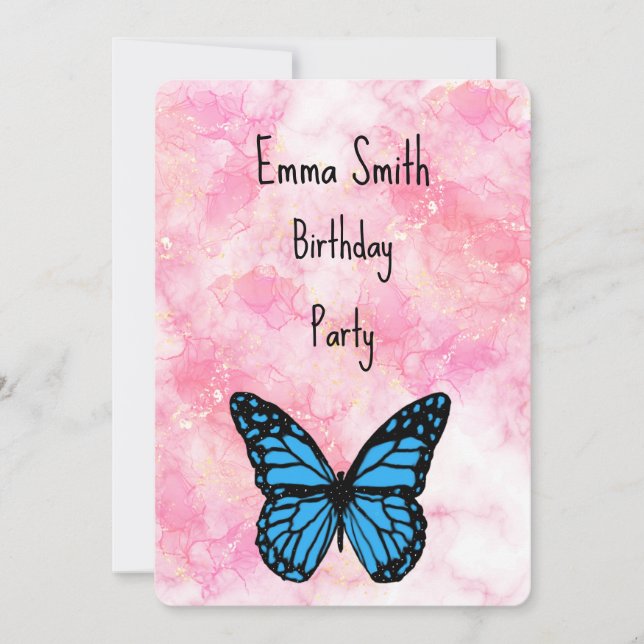 Carte De Remerciements Magical blue butterfly pink glitter art (Devant)