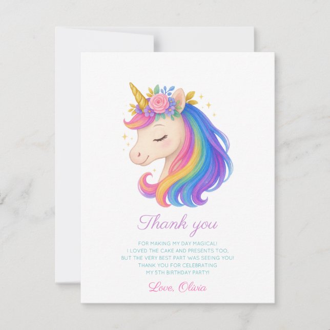 Carte De Remerciements Magical Rainbow Unicorn Thank You Card (Devant)
