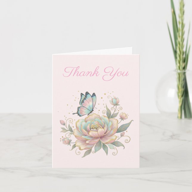 Carte De Remerciements Magical Rose and Butterfly Pastel Colors (Devant)