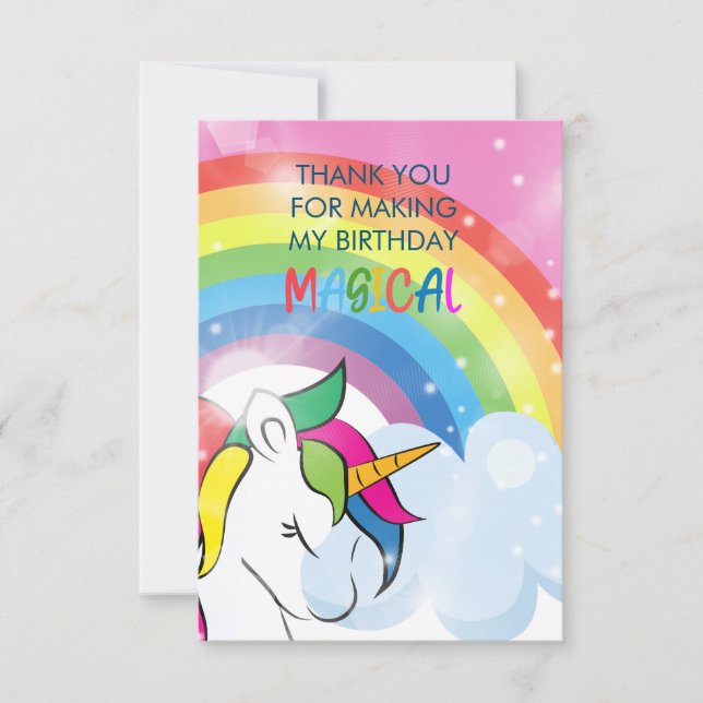 Carte De Remerciements Magical Unicorn Rainbow Birthday Girls (Devant)