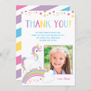 Carte De Remerciements Magique Rainbow Unicorn Anniversaire Photo Plat