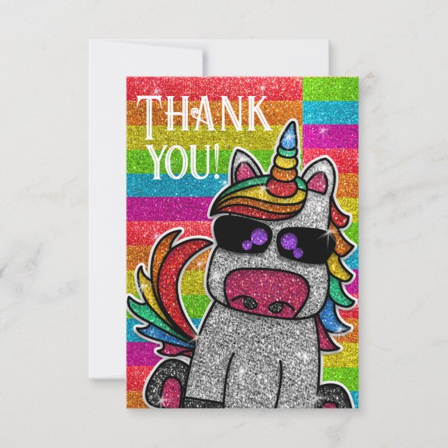 Carte De Remerciements Magique Rainbow Unicorn Parties scintillant Whimsi (Devant)