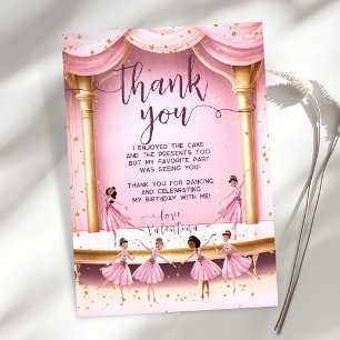 Carte De Remerciements Magique Rose & Gold Ballet Stage Ballerinas Party