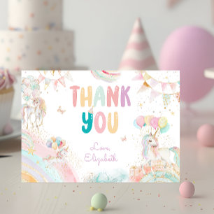 Carte De Remerciements Magique Unicorn Rainbow Pastel Anniversaire