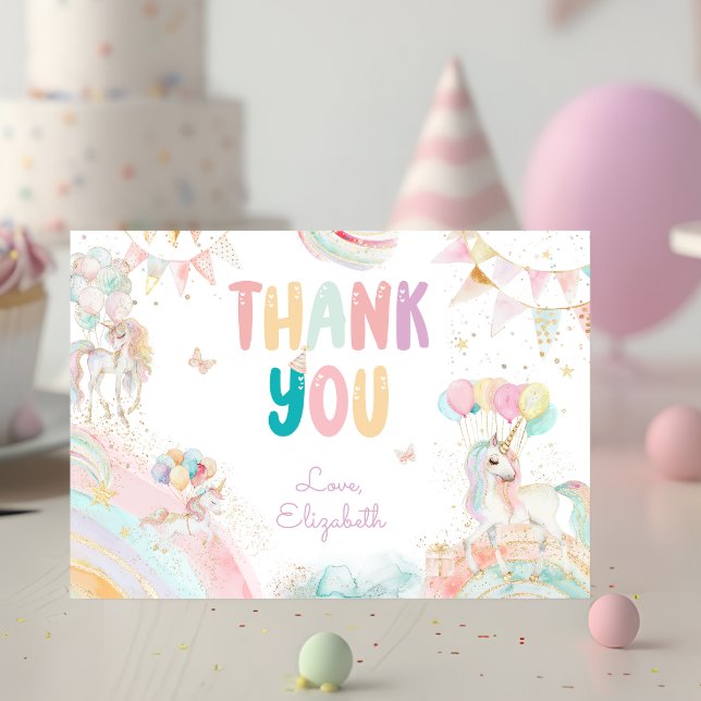 Carte De Remerciements Magique Unicorn Rainbow Pastel Anniversaire (Créateur téléchargé)