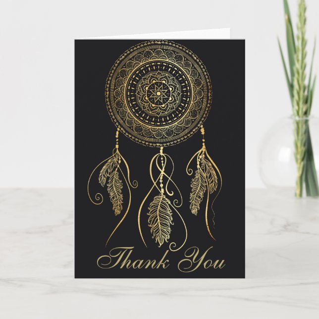 Carte De Remerciements Magnifique Black Gold Dream Catcher Mandala (Devant)