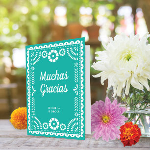 Carte De Remerciements Magnifique Ornate Papel Picado Aqua Mariage