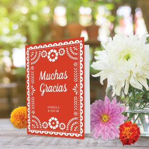 Carte De Remerciements Magnifique Papel Orné Picado Rouge Chaud Mariage