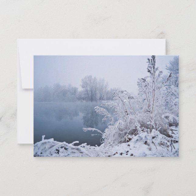 Carte De Remerciements Magnifique paysage de lac d'hiver RSVP (Devant)