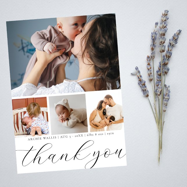 Carte De Remerciements Magnifique Script 4 Collage Photo Bébé (Créateur téléchargé)