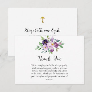 Carte De Remerciements Magnifiques fleurs rose violet aquarelle funéraill