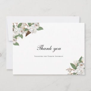 Carte De Remerciements Magnolia blanche florale Fleurs Verdure Mariage