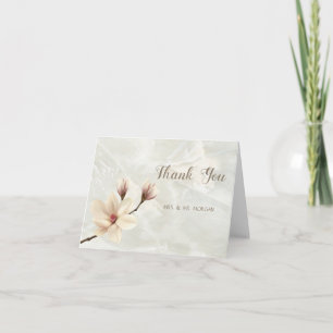 Carte De Remerciements Magnolia Chic Élégant, Marbre Blanc