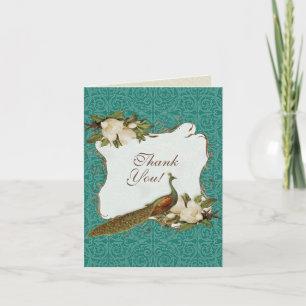 Carte De Remerciements Magnolia Paon Tourbillon Floral Damassé Mariage