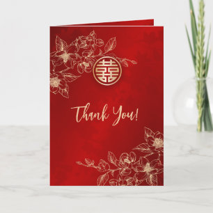 Carte De Remerciements Magnolia Red Gold Photo Mariage chinois