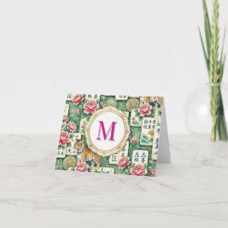 Carte De Remerciements Mahjong Chinoiserie Floral Monogram Personalized